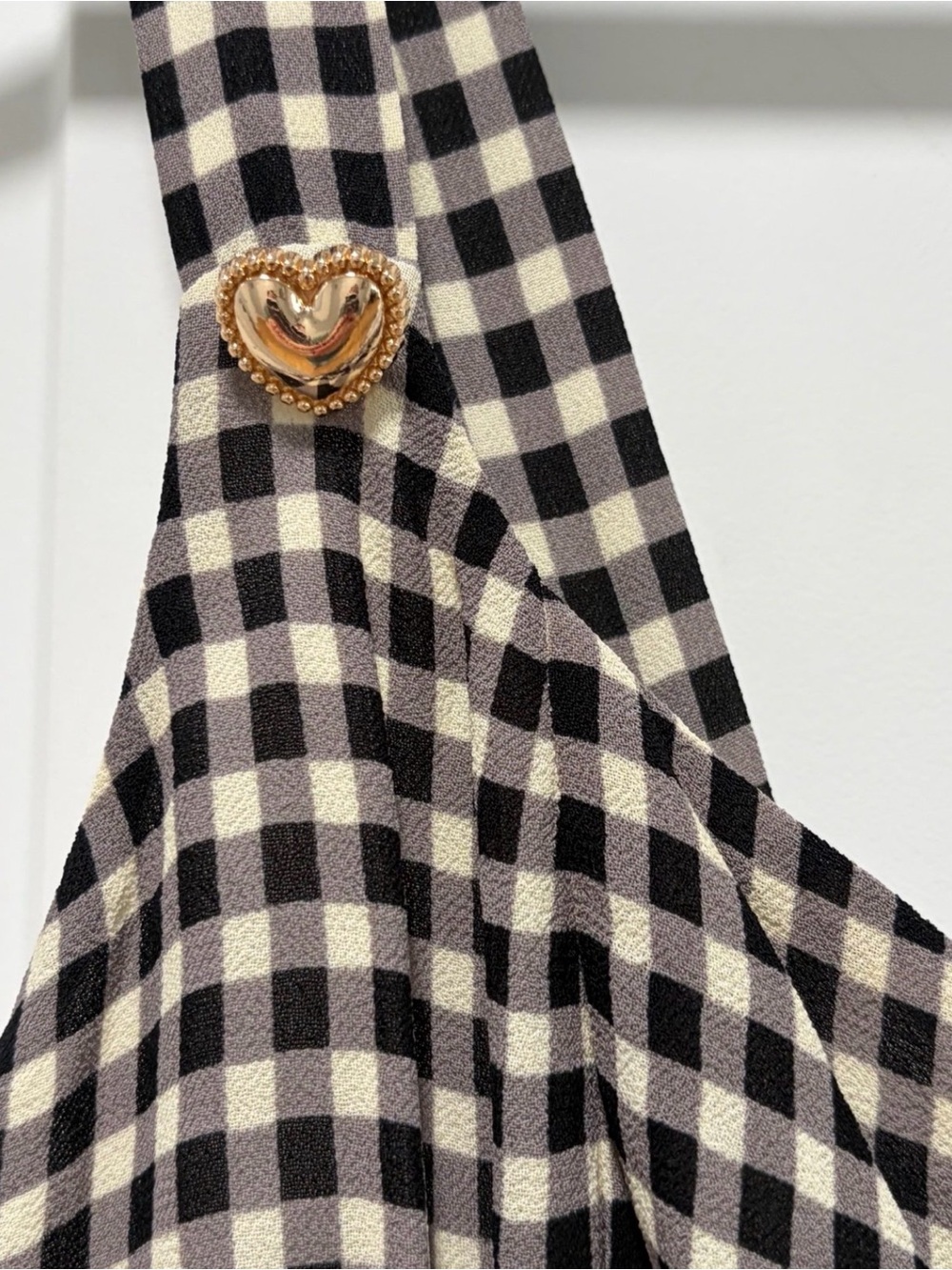 Reformation Tai Gingham Mini Dress size 12 Black Cream Gold Heart Buttons‎ - Picture 2 of 11